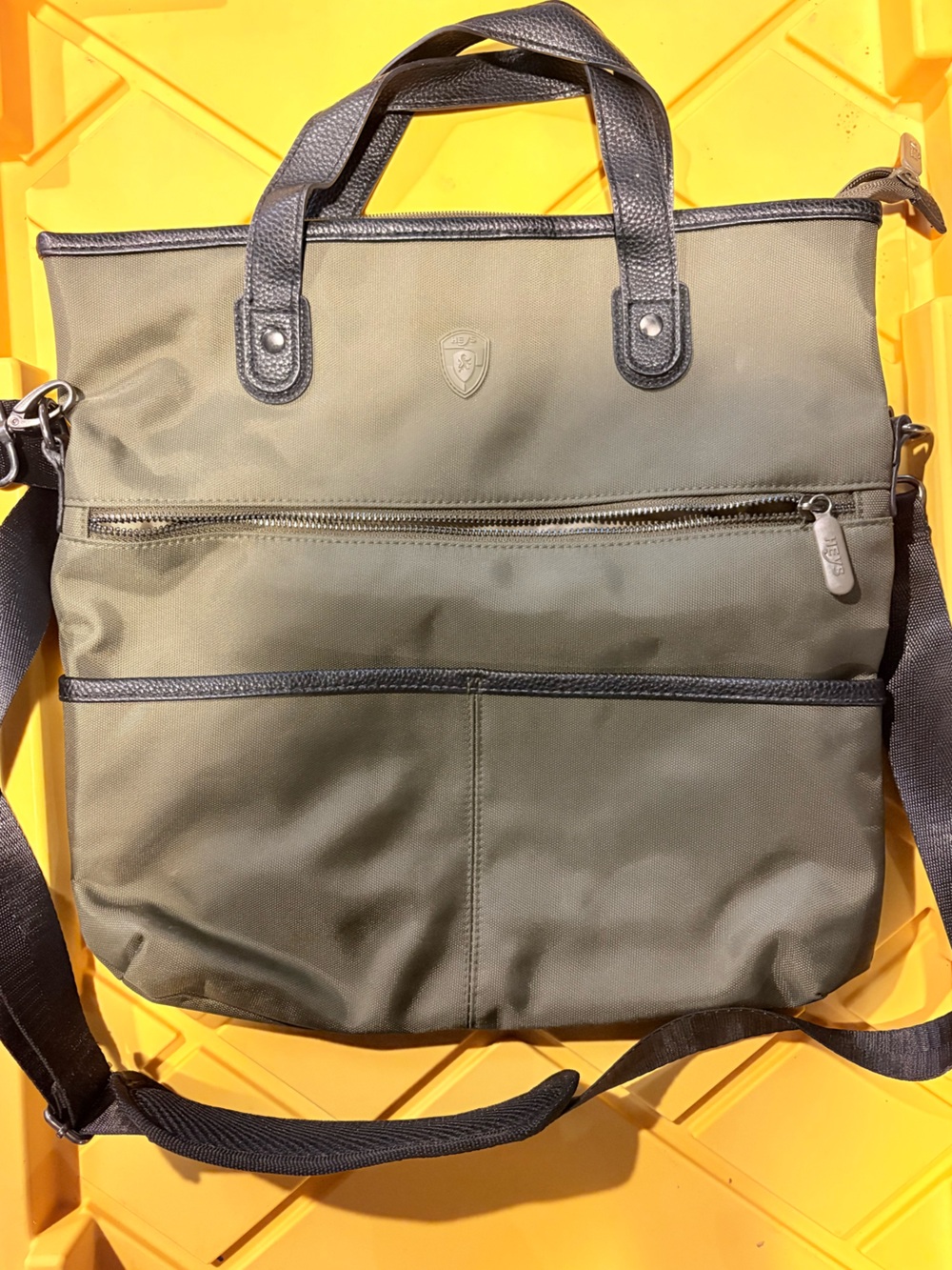 Olive Green Nylon Messenger Bag with Black Trim